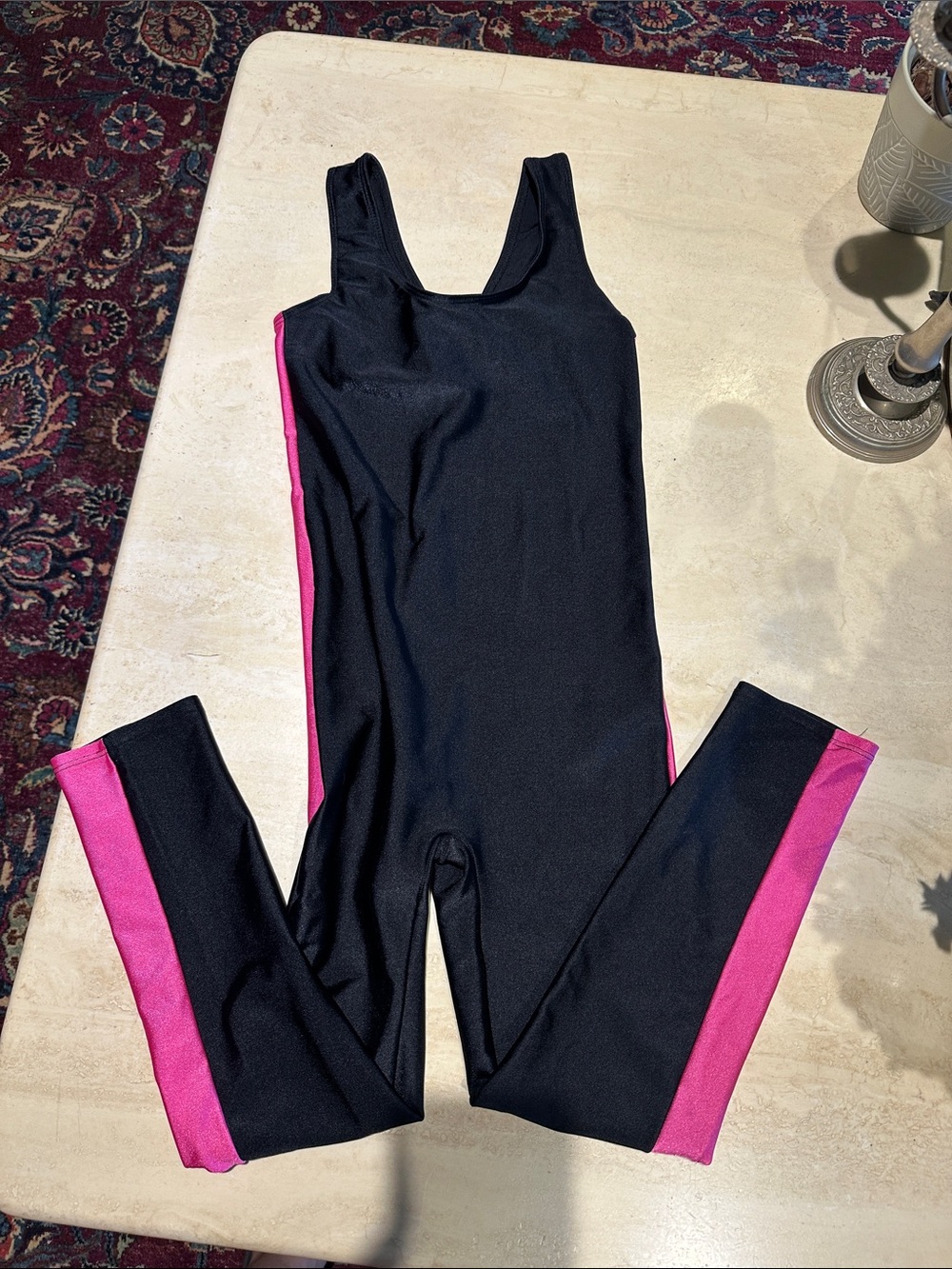 Women's Black Jumpsuit with Pink Side Stripe